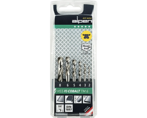 ALPEN HSS Cobalt metaalboren set 6-delig Ø 2, 3, 4, 5, 6, 8 mm